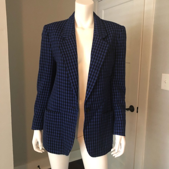 Dior Jackets & Blazers - Vintage Christian Dior Blazer Plaid Blue 12 Black